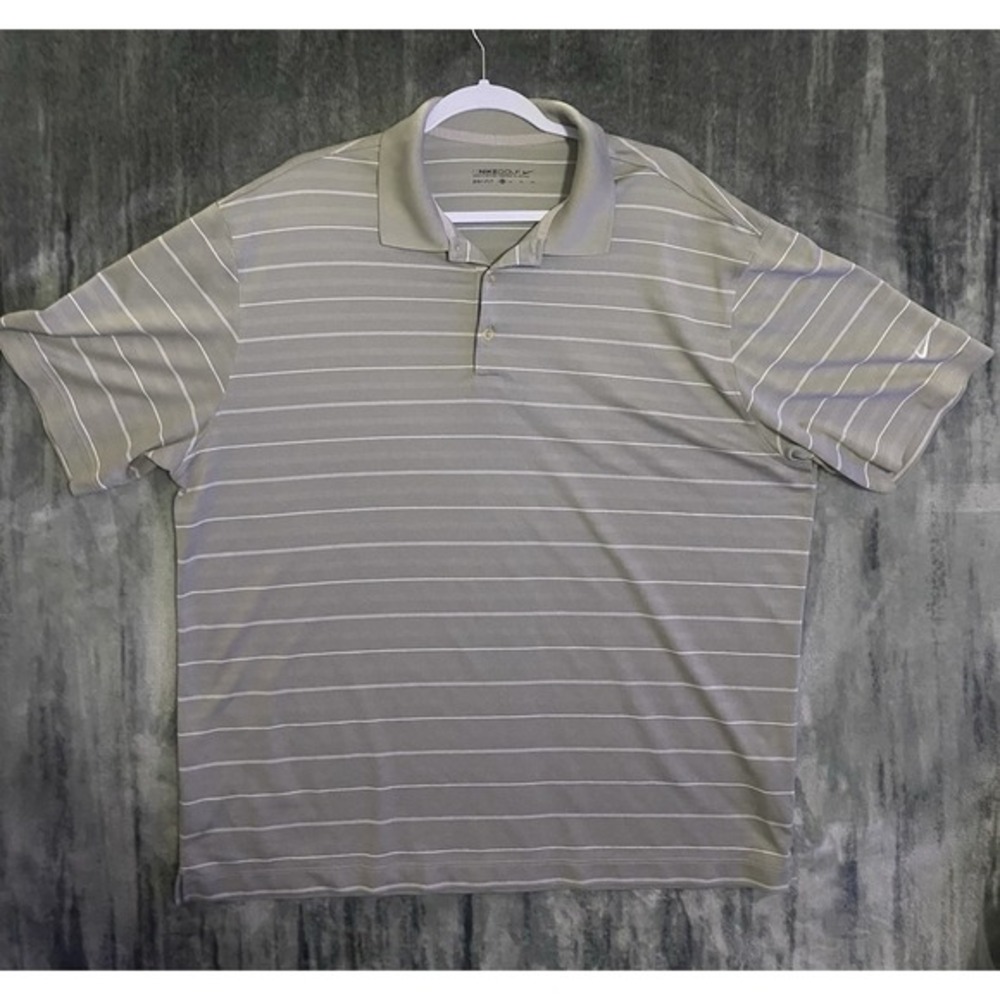 Nike Golf Mens XL Dri-FIT Striped Polo Shirt Olive Green Short Sleeve Sport Top - Picture 1 of 5